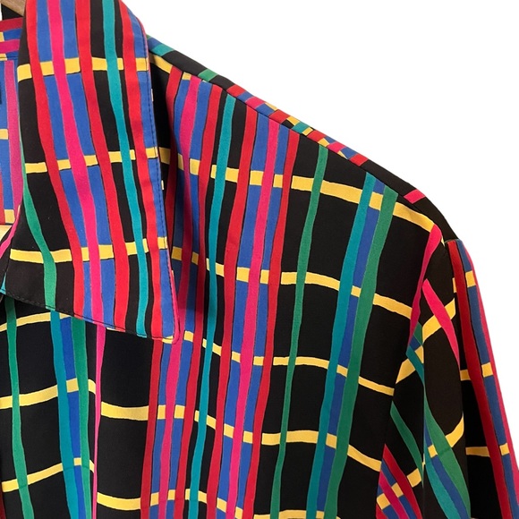 Vintage 90s multicolor plaid button down short sleeved shirt 40/20W - Picture 4 of 8